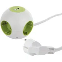 REV PowerGlobe Steckdosenwürfel 4-fach USB weiß-gr.1,4m015408112