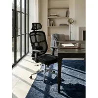 KADIMA DESIGN Bürostuhl Schwarz Mesh-Bezug Schreibtischstuhl bis 120 kg mit Kopfstütze, Drehstuhl höhenverstellbar mit Lendenwirbelstütze, Stoff-Schreibtischsessel ergonomisch mit Wippfunktion