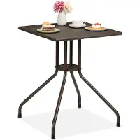 Relaxdays Gartentisch Holz-Optik, eckig, HxBxT: 75 x 61 x 61 cm, Balkontisch, Kunststoff & Stahl, Outdoor Tisch, braun