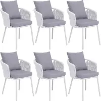 Mendler 6er-Set Aluminium-Esszimmerstuhl MCW-P89, Indoor Stuhl Armlehne, Stoff/Textil (180 g/m²) Seilgeflecht Rope hellgrau