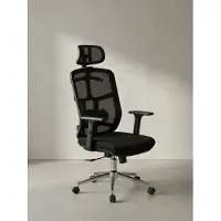 KADIMA DESIGN Bürostuhl Ergonomisch | Chefsessel mit Mesh-Bezug und Synchronmechanik | Drehstuhl mit 3D-Armlehnen und Kopfstütze | Home-Office & Büro Design | Schwarz-Silber, 120-130 cm | Altai von