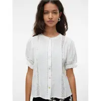 Vero Moda Kurzarmbluse "VMNATALI 2/4 LACE SHORT TOP WVN NOOS" Baumwolle, regular fit