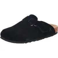 Rieker Clog , Damen, Gr. 36, Leder, schwarz, Veloursleder, unifarben, Basic, Schuhe Clog, Pantolette, Hausschuh, Sommerschuh mit Klettriemchen