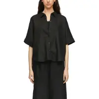 Comma Hemdbluse , Damen, Gr. 36, schwarz, Web, Obermaterial: 55% Leinen, 45% Lyocell, unifarben, lässig geschnitten hüftbedeckend, Rundhals, abgesteppte Kante, Blusen Hemdbluse, aus einem Leinenmix