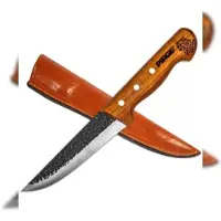 Pirge Elite Handgeschmiedet Schlachtermesser mit Lederscheide 14.5 cm Metzgermesser - Exzellenter Schärfe Fleischermesser - Naturholz Griffdesign