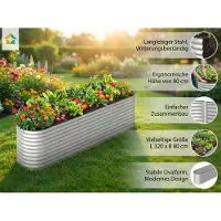 Prestige Home Living Outdoor Hochbeet Stahl Oval L 320 x 80 x 80 Silber