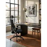 KADIMA DESIGN Bürostuhl Schwarz Mesh-Bezug Schreibtischstuhl bis 120 kg mit Kopfstütze, Drehstuhl höhenverstellbar mit Lendenwirbelstütze, Stoff-Schreibtischsessel ergonomisch mit Wippfunktion