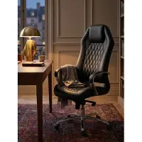 KADIMA DESIGN Bürostuhl MONTEREY Echt-Leder Schwarz Schreibtischstuhl 120KG Chefsessel hohe Rückenlehne mit Kopfstütze X-XL