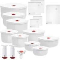 Guzzini - Vakuumverpackungs-Set – Vakuumbehälter, Verpackungsbeutel, Handpumpen und Weinverschluss - SAVE-IT