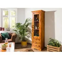 MASSIVMOEBEL24.DE Vitrine Akazie 60x44x190 honig lackiert OXFORD #0528