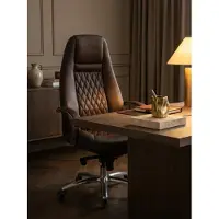 KADIMA DESIGN Bürostuhl AUSTIN Echt-Leder Braun Schreibtischstuhl 120 KG Chefsessel hohe Rückenlehne mit Kopfstütze X-XL