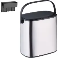 Relaxdays Mülleimer, 5 l, hängender Kosmetikeimer, Badmülleimer mit Deckel & Griff, Küchenabfalleimer, silber/schwarz