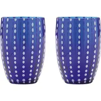 Zafferano Perle Blue Glass - Farbiges mundgeblasenes Glas, 32 cl, handgefertigt - Set mit 2 handgefertigten Bechern für Wasser oder Cocktails