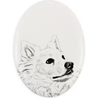 Art-Dog American Eskimo Dog, American Spitz, Eskie - Gedenktafel mit einem Foto eines Hundes, Grabplatte mit Druck, personalisierte ovale Platte der Marke