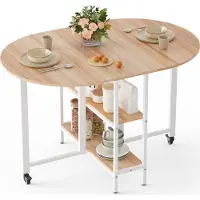Mondeer Klappbarer Esstisch Küchentisch mit 2 Ablagen und Rollen 120 x 80 x 75 cm Eiche und Weiß