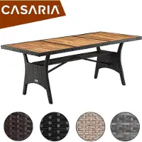 Casaria Polyrattan Gartentisch mit Ablage FSC- zertifiziertes Akazienholz 190x90 cm Höhenverstellbar Wetterfest Garten Terrasse Esstisch Tisch Creme