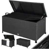 Casaria Gartenbox Polyrattan Schwarz 117x53x60cm mit Griffen & Rollen