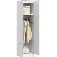 HOMCOM Kleiderschrank Mehrzweckschrank mit Kleiderstange, Regal, Soft-Close-Tür Garderobenschrank Schrank Drehtürenschrank für Schlafzimmer 40 x 52 x 180 cm Weiß