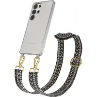 EAZY CASE Samsung Galaxy S25 Ultra Chain Eyelets Slim Neck Strap Set Zig Zag dark Gray - Black 15 Metall Gold