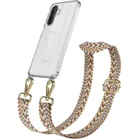 EAZY CASE Samsung Galaxy A26 Chain Eyelets Slim Neck Strap Set Zig Zag light Brown - Brown 2 Metall Gold