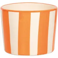 Zafferano Lido 2er-Set handgefertigte orange Keramik-Trinkgläser mit Streifenmuster, Design aus Civita Castellana für Getränke und Desserts, Eleganz.