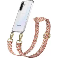 EAZY CASE Samsung Galaxy A36 Chain Eyelets Slim Neck Strap Set Zig Zag light Blue - Red 11 Metall Gold