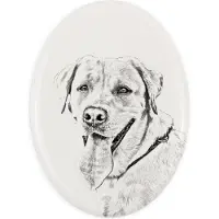 Art-Dog Labrador Retriever I - Gedenktafel mit einem Foto eines Hundes, Grabplatte mit Druck, personalisierte ovale Platte der Marke