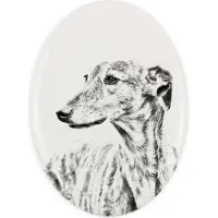 Art-Dog Greyhound, Grosser Englischer Windhund - Gedenktafel mit einem Foto eines Hundes, Grabplatte mit Druck, personalisierte ovale Platte der Marke