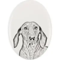 Art-Dog Dachshund Rauhhaar, Dackel, Teckel - Gedenktafel mit einem Foto eines Hundes, Grabplatte mit Druck, personalisierte ovale Platte der Marke