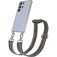 EAZY CASE Samsung Galaxy S25 Ultra Chain Eyelets Slim Neck Strap Set Zig Zag dark Gray - Black 15 Metall Silver