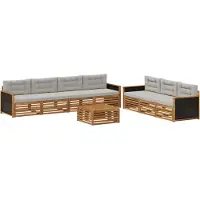 vidaXL Outdoor-Sofagarnitur 8 stk. Natürlich und Hellgrau Polyester