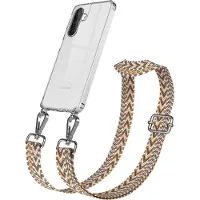 EAZY CASE Samsung Galaxy A26 Chain Eyelets Slim Neck Strap Set Zig Zag light Brown - Brown 2 Metall Silver