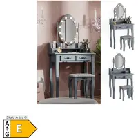Vicco Schminktisch Maggie Grau 75 cm mit LED Beleuchtung und Hocker, Model 39600