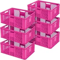 BRB-Lagertechnik 6x Eurobehälter durchbrochen/Stapelkorb, lebensmittelecht, LxBxH 600 x 400 x 240 mm, pink