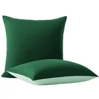 Wometo Kissenbezug im Doppelpack & Wende-Design ca. 80x80 cm – dunkelgrün & grün – fI klassischer Hotelverschluss I 2-farbige Optik I OEKO-TEX