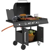 Outsunny Gasgrill 12,2 KW 3+1 Brenner BBQ Grillwagen aus Edelstahl inkl Rolle