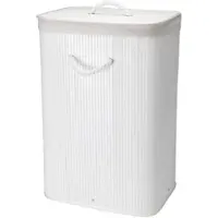 Wellhome - Faltbare Wäschekörbe 40x30x60 cm aus Bambus und Baumwolle in Weiß