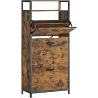Vasagle Schuhschrank, hoher Schuhschrank mit 3 Falttüren, offenes Regal, Innenabtrennung, für den Flur für 12-18 Paar Schuhe, platzsparend, 60 x 30 x 130 cm, rustikales Braun und Schwarz