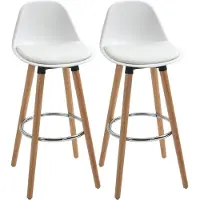HOMCOM 2er-Set Barhocker Barstuhl Küchenhocker Tresenstuhl mit Fußstützen, Weiß
