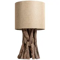 Invicta Massivholz Tischlampe HARMONY NATURE 50cm beige Teak mit Leinenschirm