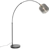 QAZQA Bogenlampe Schwarz mit Gold mit Rauchglas Zuzanna