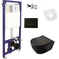 BELVIT Hänge WC Schwarz Matt mit Taharet-/Bidetfunktion, Spülrandloses Wand-WC Komplettset mit Softclose, Vorwandelement, Schallschutz & Absperrventil