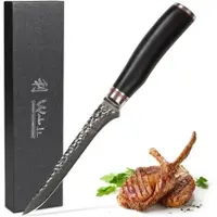 Wakoli EBO Damast Tranchiermesser I 16 cm Klinge I schwarzer Eichenholzgriff