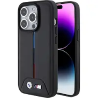 BMW BMHCP15L22PVTK iPhone 15 Pro 6,1 Zoll, Schwarz, Hartschalenhülle, gestepptes Tricolor-Design