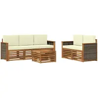 vidaXL Outdoor-Sofagarnitur 6 stk. Natur und Creme Massivholz Akazie