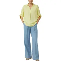 s.Oliver Hemdbluse , Damen, Gr. 42, gelb (electric lime), Web, Obermaterial: 52% Leinen, 48% Viskose, unifarben, regular fit normal, V-Ausschnitt, Manschette, Blusen Hemdbluse, mit 3/4-Ärmeln