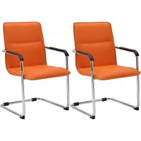 CLP 2er Set Freischwinger Seattle Kunstlederbezug mit Armlehnen und Bodenschonern orange
