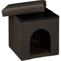 Relaxdays Hundebox Sitzhocker, HBT:38x38x38cm, Sitzcube, Tierhöhle für Hunde/Katzen, Kunstleder, Deckel abnehmbar, braun