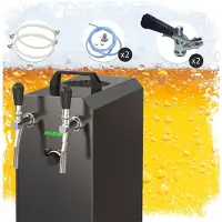 Ich-zapfe Komplett Set - Zapfanlage, Bierzapfanlage STREAM 50K mit Luftpumpe Bierkoffer, Durchlaufkühler 2-leitig Trockenkühler, bis zu 55 Liter/h - BLACK EDITION, Zapfkopf:ohne,Zapfkopf 2:Flach
