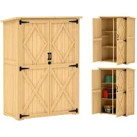 Outsunny Gartenschrank Holz, Geräteschuppen mit Abschließbar Doppeltür Naturholz